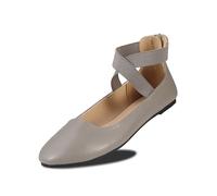 EMMA NEW YORK Women's Comfortable Ballet Flats with Strap, Ballerina Flats with Elastic Ankle Straps for Women Renaissance Shoes Women Flat Ballerina Shoes, Pu-grey, 5.5 UK