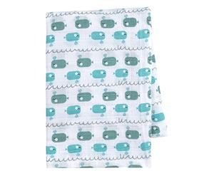 emma & noah Baby Swaddle Blanket, Silky Soft and Soothing Swaddle Cloths for Restless Newborns and Babies, 120 cm x 120 cm, 100% Cotton, Colour: Whale Blue, Ideal as Muslin Swaddle Blankets