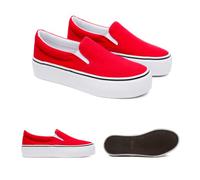 Emma Shoes Carolina Platform Slip-On Canvas Sneakers for Women - Platform Shoes with Cushioned Insole, Elastic Gore, Vulcanized Rubber Sole, Casual Low Top Walking Fashion Sneakers, Red, 3 UK