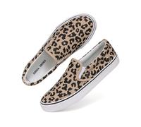 Emma Shoes Women's Leopard Print Low-Top Canvas Sneakers, Casual Flats, Comfortable, Breathable, Easy to Clean, Washable, Soft, Durable Round Toe, Thick Sole, 7 UK, Beige