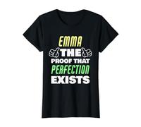 Emma The Proof that Perfection Exists Funny Emma Name Value Graphic T-Shirt, Women, Black, XS