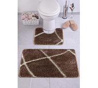 emmahome Luxurious 25mm Thick Bath Mats Shaggy Glitter Sparkly Washable Machine Non-slip 2 Piece Set Toilet Rug (Camel/White, Large-60x100cm and 50x60cm)