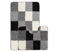 emmahome Luxurious Soft Shaggy Bath Mats Non-Slip Machine Washable 2 Piece Set Toilet Rug, Onato (Large - 60x100cm, Cream/Fume/Black/Grey)