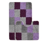 emmahome Luxurious Soft Shaggy Bath Mats Non-Slip Machine Washable 2 Piece Set Toilet Rug, Onato (Small - 50x80cm, Fume/Lilack/Plum/Grey)