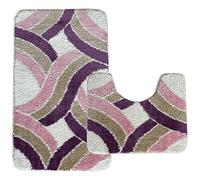 emmahome Luxurious Thick Bath Mats Microfibre Polyester Washable Machine Non-slip 2 Piece Set Toilet Rug (Ervin)