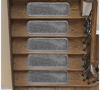 emmahome Soft Shaggy Carpet Stair Treads NON-SLIP MACHINE WASHABLE Mats/Rugs, Indoor 22x67cm, 30mm Thickness and 100% Increased Yarn (Grey, 15)