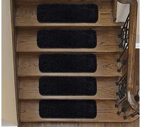 emmahome Soft Shaggy Carpet Stair Treads NON-SLIP MACHINE WASHABLE Mats/Rugs, Indoor 22x67cm, 30mm Thickness and 100% Increased Yarn (Black, 15)