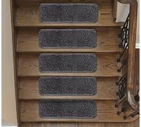emmahome Soft Shaggy Carpet Stair Treads NON-SLIP MACHINE WASHABLE Mats/Rugs, Indoor 22x67cm, 30mm Thickness and 100% Increased Yarn (Fume, 15)