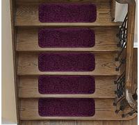 emmahome Soft Shaggy Carpet Stair Treads NON-SLIP MACHINE WASHABLE Mats/Rugs, Indoor 22x67cm, 30mm Thickness and 100% Increased Yarn (Plum, 13)