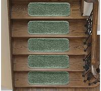 emmahome Soft Shaggy Carpet Stair Treads NON-SLIP MACHINE WASHABLE Mats/Rugs, Indoor 22x67cm, 30mm Thickness and 100% Increased Yarn (Green, 15)