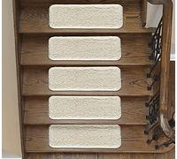 emmahome Soft Shaggy Carpet Stair Treads NON-SLIP MACHINE WASHABLE Mats/Rugs, Indoor 22x67cm, 30mm Thickness and 100% Increased Yarn (Cream, 15)