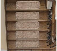 emmahome Soft Shaggy Carpet Stair Treads NON-SLIP MACHINE WASHABLE Mats/Rugs, Indoor 22x67cm, 30mm Thickness and 100% Increased Yarn (Beige, 13)