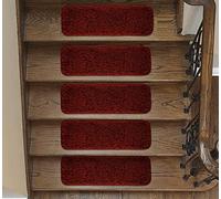 emmahome Soft Shaggy Carpet Stair Treads NON-SLIP MACHINE WASHABLE Mats/Rugs, Indoor 22x67cm, 30mm Thickness and 100% Increased Yarn (Burgundy, 13)