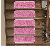 emmahome Soft Shaggy Carpet Stair Treads NON-SLIP MACHINE WASHABLE Mats/Rugs, Indoor 22x67cm, 30mm Thickness and 100% Increased Yarn (Pink, 15)