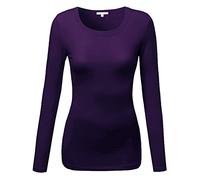 Emmalise Juniors Women's Casual Basic Round Crew Neck Long Sleeve T-Shirts Cotton Blend - Purple - Medium