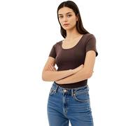 Emmalise Scoop Neck Short Sleeve Tee for Women Basic Tshirt - Junior to Plus Sizes ... - Brown - Small