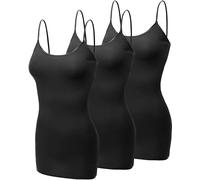 Emmalise Women's Basic Casual Long Camisole Adjustable Strap Cami Layering Top, 3pk - Black, Black, Black, XL