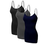 Emmalise Women's Basic Casual Long Camisole Adjustable Strap Cami Layering Top, 3pk - Black, Charcoal, Navy, XL