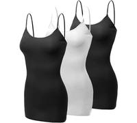 Emmalise Women's Basic Casual Long Camisole Adjustable Strap Cami Layering Top, 3pk - Black, White, Black, L