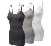 Emmalise Women's Basic Casual Long Camisole Adjustable Strap Cami Layering Top, 3pk - White, Hgray, Hcharcoal, XL