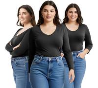 Emmalise Women's Casual Basic V-Neck Tshirt Long Sleeves Tee Top - Junior and Plus Sizes - - Small