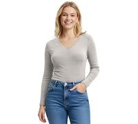Emmalise Women's Junior and Plus Size Vneck Tshirt Long Sleeves Shirt Tee - Beige - Large