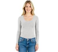 Emmalise Women's Plain Basic Cotton Spandex Scoop Neck Long Sleeve T Shirt - Beige - Medium