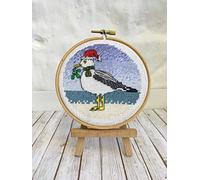 EmmaLouiseArtStitch Christmas Seagull Cross Stitch Kit - 3.5″ / 9cm Round - Seagull Cross Stitch Kit (Hoop sold separately)