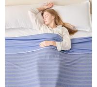 EMME Cooling Blanket for Summer, Q-Max >0.5 Night Sweats 274x228cm, Throw Blanket Thin Lightweight, Keep Cooling Breathable Summer Blanket, King Bed, Sofa,Chair,Striped Blue