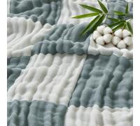 EMME Cooling Cotton Throw Blanket 100% Muslin Soft Blanket for Couch, 152 x 203cm Breathable Gauze Summer Blanket All Season Soft and Lightweight Pre-Washed Cotton Blanket,Green plaid