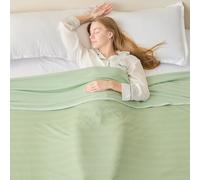 EMME Cooling Throw Blanket for Summer, Q-Max >0.4 Night Sweats Throw Blanket Thin, Keep Cooling Breathable Summer Blanket, Single Bed, Sofa,127x177cm,Striped Green