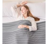 EMME Cooling Throw Blanket for Summer, Q-Max >0.4 Night Sweats Throw Blanket Thin, Keep Cooling Breathable Summer Striped Grey Blanket, Single Bed, Sofa,127x177cm