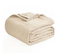 EMME Cotton Throw Blanket 100% Muslin Soft Blanket for Couch Breathable Gauze All Season Soft and Lightweight Pre-Washed Cotton Blanket(Light Tan, 127 x 177cm)