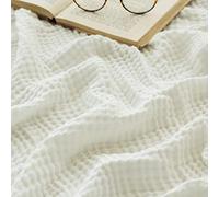 EMME Cotton Throw Blanket 100% Muslin Soft Blanket for Couch Breathable Gauze All Season Soft and Lightweight Pre-Washed Cotton Blanket(White, 127 x 177cm)
