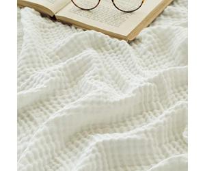 EMME Cotton Throw Blanket 100% Muslin Soft Blanket for Couch Breathable Gauze All Season Soft and Lightweight Pre-Washed Cotton Blanket(White, 127 x 177cm)