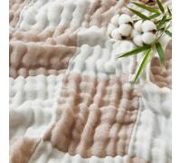 EMME Cotton Throw Blanket for Couch Soft Muslin Blankets 127x152cm Lightweight Breathable Bamboo Blanket All Season Gauze Blanket, khaki plaid