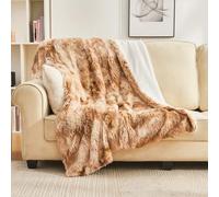 EMME Faux Fur Blanket, 220 x 240cm, Fluffy Bed Throw Fleece Blanket, Super Soft, Thick and Elegant, Warm Cozy Reversible Throws for Sofa, Bed, Tie Dye Brown