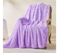 EMME Faux Fur Blanket, Super Soft, Thick and Elegant, Fluffy Microfiber Fleece Blanket, Warm Cozy Reversible Throw, Purple, 130 x 150 cm