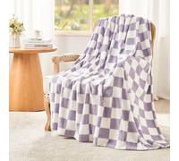 EMME Fleece Blanket Throw Blanket, Sherpa Fluffy Flannel Blanket, 200 x 230cm, Checkered Blankets, Soft Warm Cozy Throw Blankets for Bed, Couch, Sofa, Armchairs, Picnic, Purple