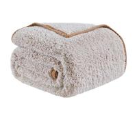 EMME Fuzzy Fleece Warm Queen Sherpa Blanket 228x228 cm Ultra Soft Large Cozy Reversible Blanket, Khaki