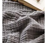 EMME Muslin Grey Throw Blanket 100% Cotton Bed Blankets for Adults and Baby 150 x 200cm Lightweight Soft Breathable All Season Solid Pre-Washed Gauze, Grey