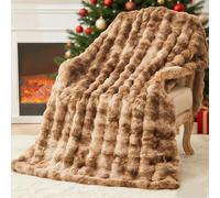 EMME Rabbit Plush Throw Blanket - 150 x 200cm Ultra Soft & Bubble Thick Couch Blanket for Sofa, Fleece-Like Cozy Living Room Blanket,Tie Dye Grey-brown