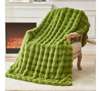 EMME Rabbit Plush Throw Blanket - 150 x 200cm Ultra Soft & Bubble Thick Couch Blanket for Sofa, Fleece-Like Cozy Living Room Blanket,Grass Green