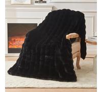 EMME Rabbit Plush Throw Blanket - 150 x 200cm Ultra Soft & Bubble Thick Couch Blanket for Sofa, Fleece-Like Cozy Living Room Blanket,Black