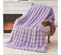 EMME Rabbit Plush Throw Blanket - 150 x 200cm Ultra Soft & Bubble Thick Couch Blanket for Sofa, Fleece-Like Cozy Living Room Blanket,Purple