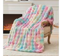 EMME Rabbit Plush Throw Blanket - 230 x 270cm Ultra Soft & Bubble Thick Couch Blanket for Sofa, Fleece-Like Cozy Living Room Blanket,Rainbow