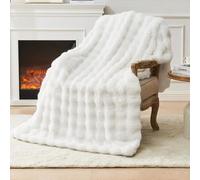 EMME Rabbit Plush Throw Blanket - 230 x 270cm Ultra Soft & Bubble Thick Couch Blanket for Sofa, Fleece-Like Cozy Living Room Blanket,White