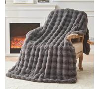 EMME Rabbit Plush Throw Blanket - 230 x 270cm Ultra Soft & Bubble Thick Couch Blanket for Sofa, Fleece-Like Cozy Living Room Blanket,Grey