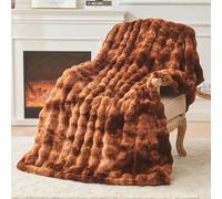 EMME Rabbit Plush Throw Blanket - Ultra Soft & Thick Couch Blanket for Sofa, Fleece-Like Cozy Living Room Blanket,130 x 150cm,Tie Dye Dark brown
