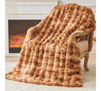 EMME Rabbit Plush Throw Blanket - Ultra Soft & Thick Couch Blanket for Sofa, Fleece-Like Cozy Living Room Blanket,130 x 150cm,Tie Dye Grey-brown